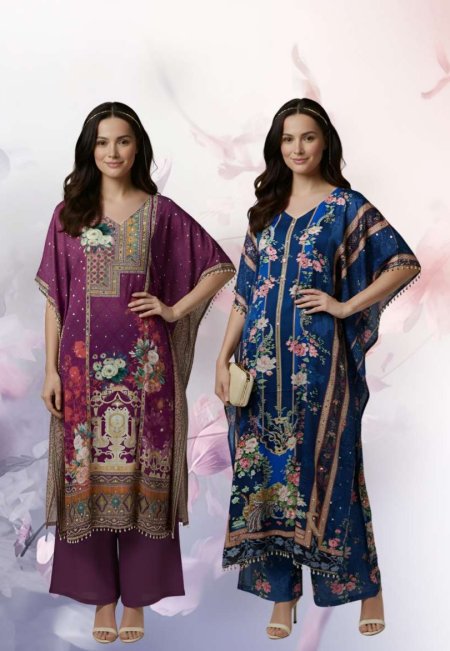 Kaftan Co Ord Set With Value Addition Vol 4 By Jisha Poly Feather Silk Kaftan